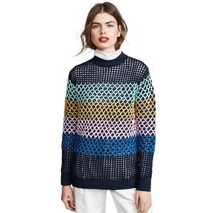 TIBI STRIPE CROCHET TUNIC PULLOVER